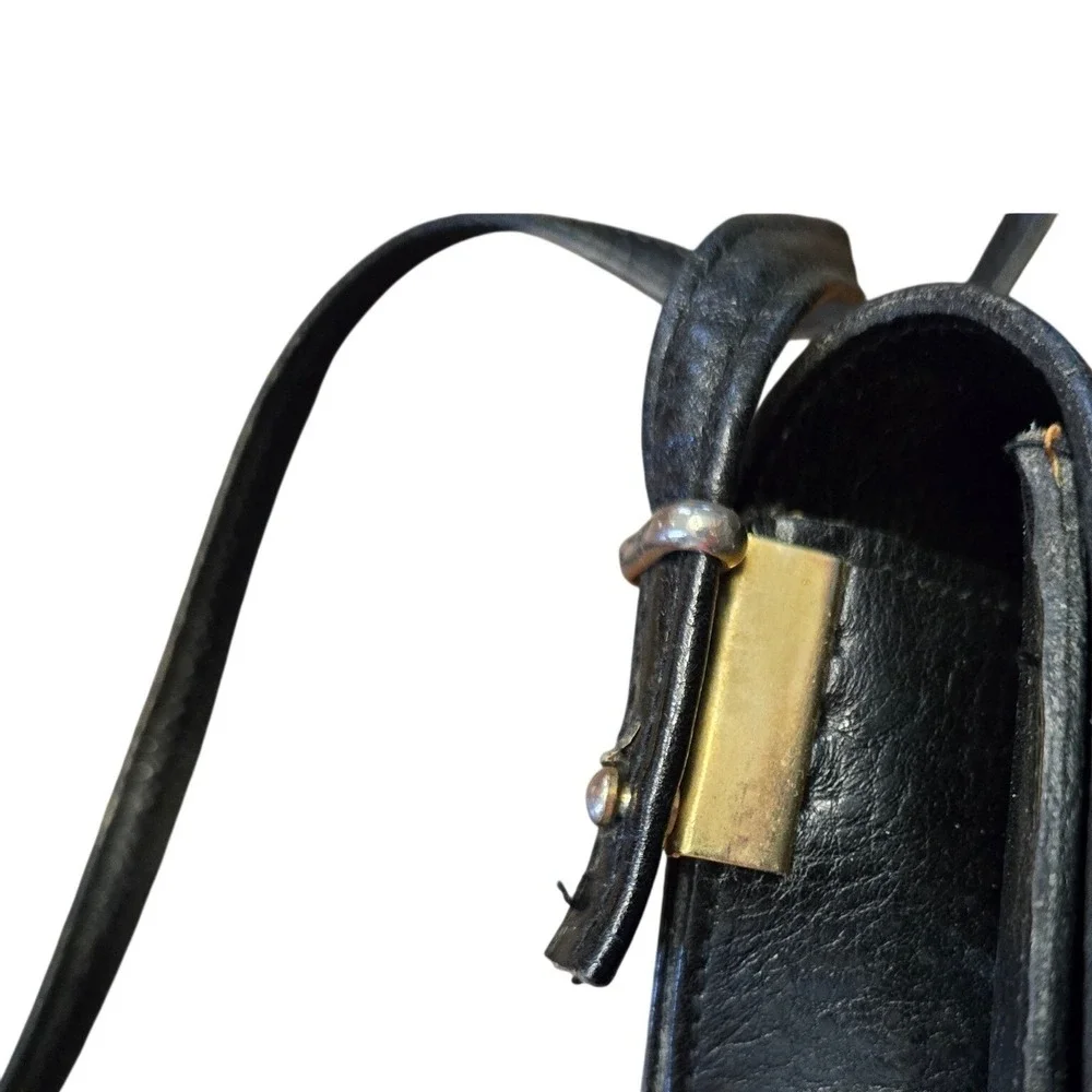 Vintage Black Genuine Leather Crossbody Purse Pebbled Minimalist Classic - Picture 7 of 8